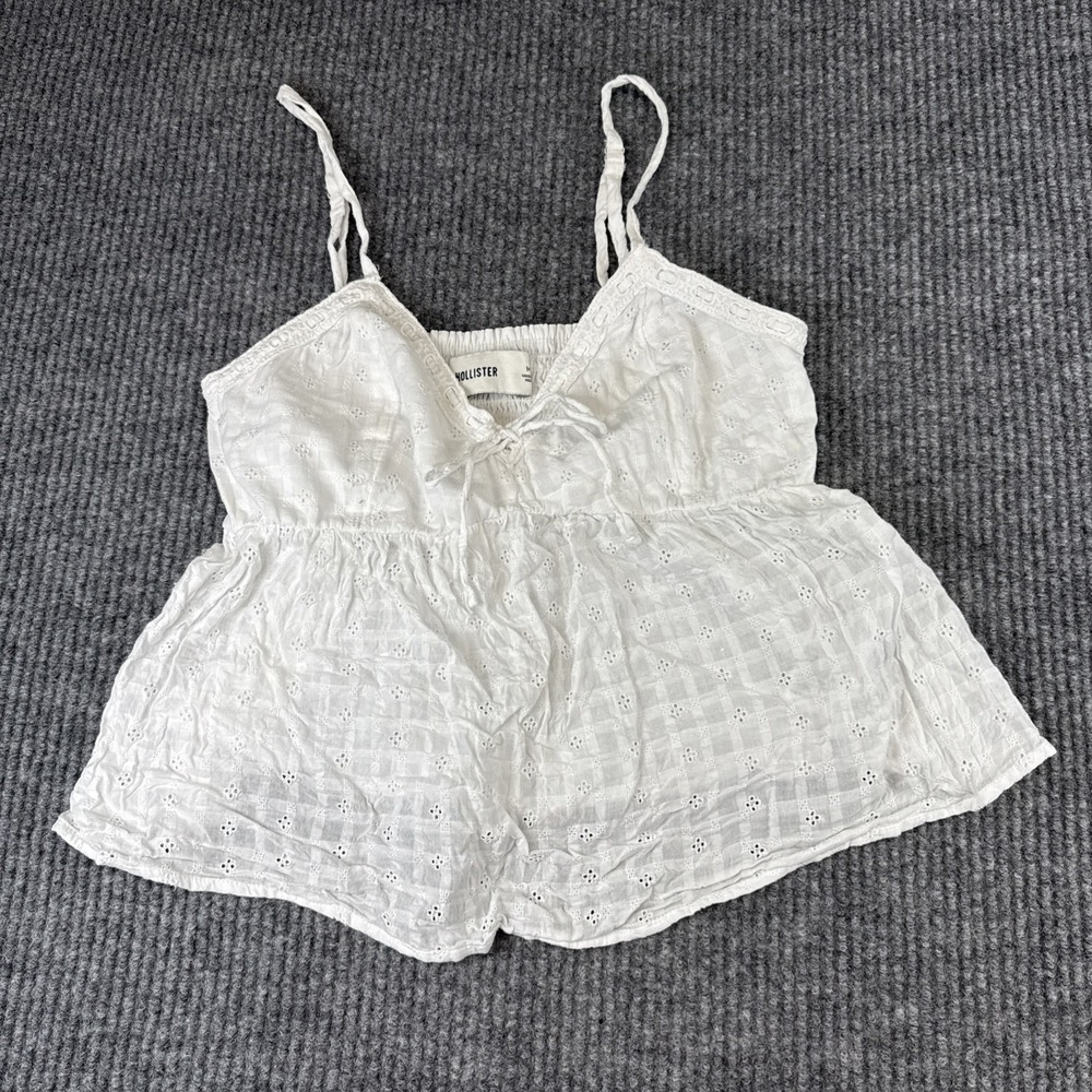Hollister White Eyelet Babydoll Tank Top Women's Size Medium Fairy Festival Y2K